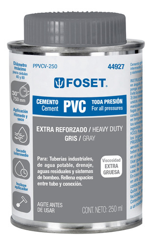 Cemento Para Pvc Bote De 250ml Viscosidad Extra Foset 44927