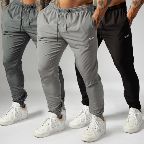 Oferta: Kit 3 Calças Jogger Masculinas De Tactel Com Elastano Ziper - Tubarão Digital