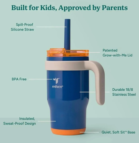 Reduce Termo Para Niños Con Popote Rosa
