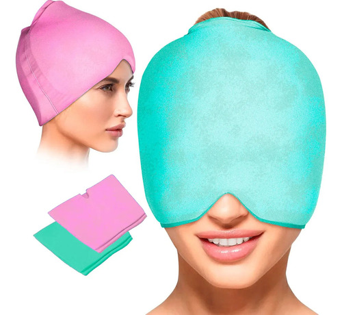 Gorro Antifaz Frio Caliente Flexible Sldnesd Aliviar Migraña Dolor De Cabeza Color Verde 2pz