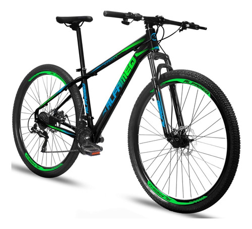 Bicicleta Aro 29 Alfameq Stroll Câmbio Shimano Disco 24v Cor Preto/verde/azul Tamanho Do Quadro 19