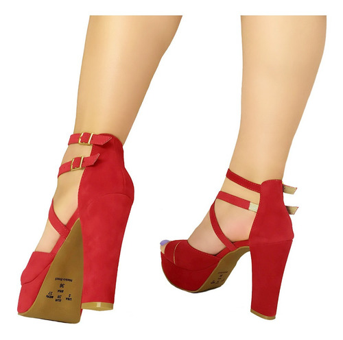 Imagem 2 de 5 de Sandália Vermelha Salto Alto Meia Pata Bellatotti Rosso Chic