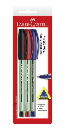 Caneta Esferográfica Faber Castell Trilux Blister Com 3 Unid