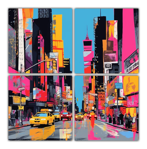 80x80cm Pintura New York City En Estilo And Bastidor Madera