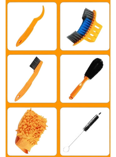 Kit Limpeza Bike Bicicleta Escovas Bucha Lavagem 6 Item Bike