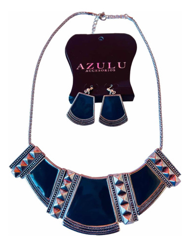 Collar Y Aretes Diseño Exclusivo Azul Para Mujer