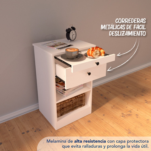 Mesa De Luz Blanca Con Desayunador Centro Estant