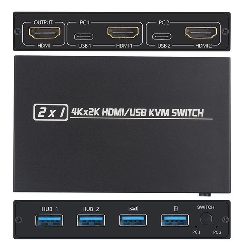 Imagen 6 de 8 de Switch Splitter 2 Puertos Hdmi Usb Kvm 4k