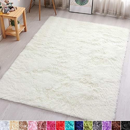 Pagisofe Cream White Fluffy Shag Area Rugs For Bedroom 5x7,