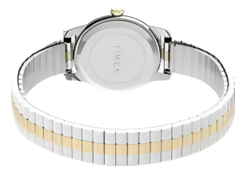 Reloj Timex T2m828 Mujer Plateado - Dorado Correa Expandible Fondo Blanco