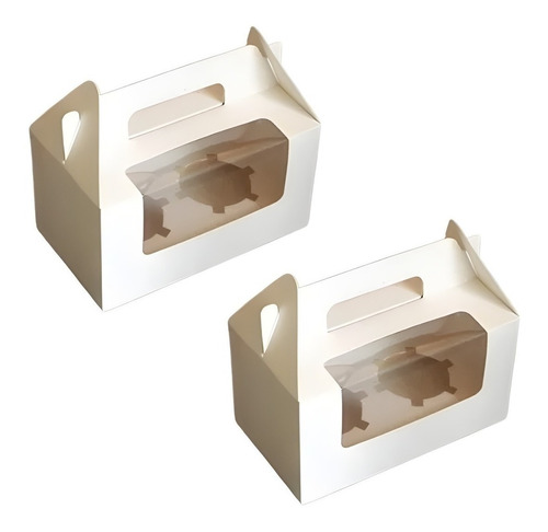 Pack 2 Cajas Con Visor Caja Carton Autoarmable Cupcake Mufin