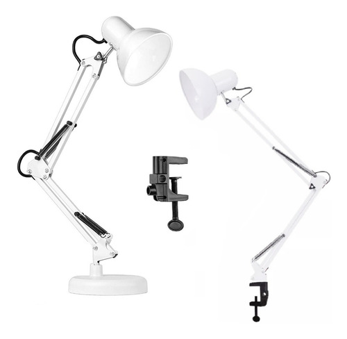 Luminária Mesa Abajur Lâmpada Articulada 2x1 Garra Flex Com 2 Bases Led Spot Refletor Escritório Quarto Gimpo Mt811c Cor da cúpula Branco