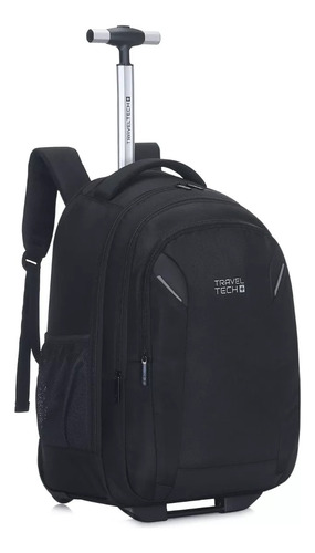 Mochila Travel Tech Con Carro 18 Pulgadas Tivb Color Negro Diseño de la tela Liso