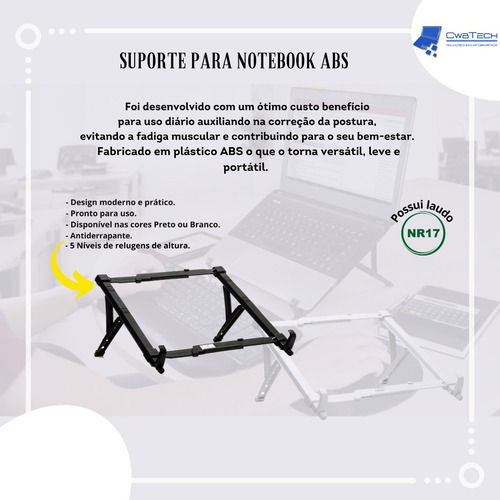 Imagem 5 de 6 de Suporte Notebook Regulável Ergonômico Portátil Reliza Nr17