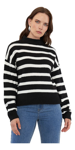 Sweater Mujer Rayas Negro Lineas Crudas Corona