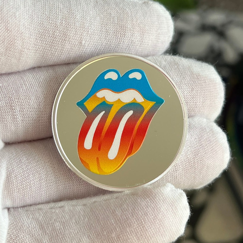 Medalha Rolling Stones Licks Banhada Prata + 4 Selos Postais