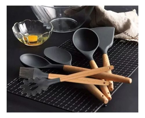 Set 12 Utensilios De Cocina Silicona Resistente Calor Verde