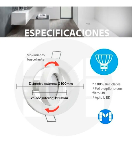 Imagen 2 de 10 de Spot Led Embutir Circular Plastico Con Dicro Led 7w Pack X10