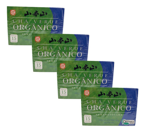 Chá Verde Orgânico Yamamotoyama 15 Sachês Kit 4 Unid