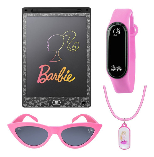 Lousa Magina Tablet Barbie Led + Oculos + Colar Menina Rosa