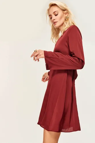 Vestido Fiesta Burdeo Coctel Manga Larga Td 15