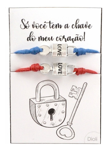 Kit Pulseiras Casal Love Chave Cadeado Present Dia Namorados