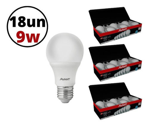 Kit 18 Lâmpadas Led 9w Bivolt Branca E27 Avant Casa Comércio