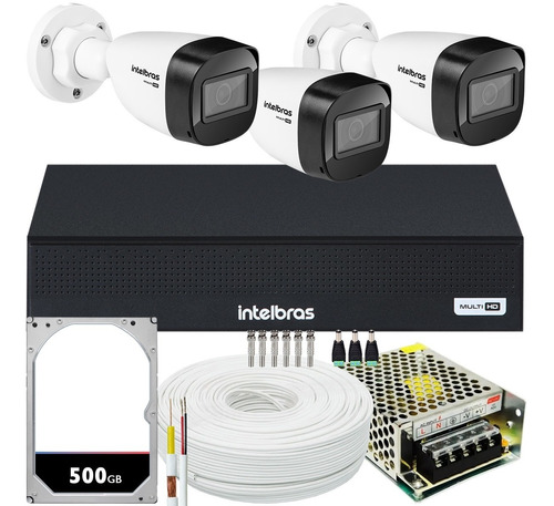Kit Cftv 3 Cameras Segurança Intelbras Multi Hd Mhdx 1004-c