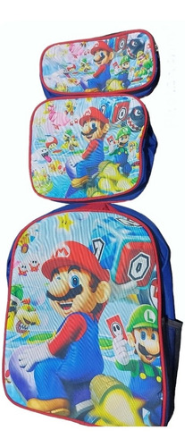 Kit Morral Mario Bross Grande + Lonchera + Cartuchera