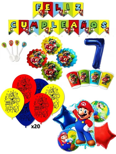 Kit Decoración Super Mario Bros Bombas X20 + Bouquet +plato