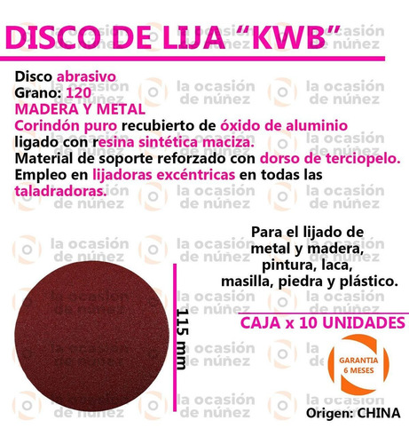 Imagen 2 de 6 de Disco Lija 115 Mm Madera Y Metal X 10 Unidades