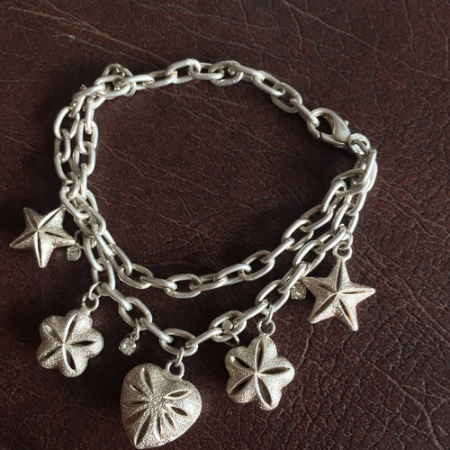Linda E Delicada Pulseira De Prata Com Estrelas E Pedrinhas