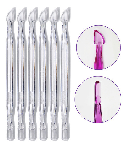 Kit 6 Espátula Transparente Ponta Dupla Acrílico Manicure