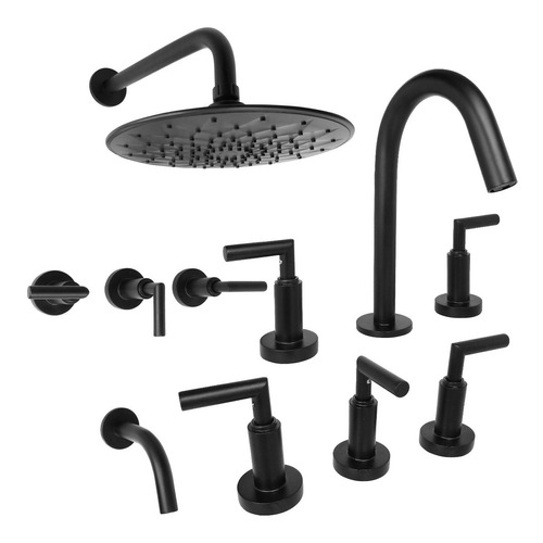 Juego Griferia Baño Completo Aqualaf Aqua Black Lever