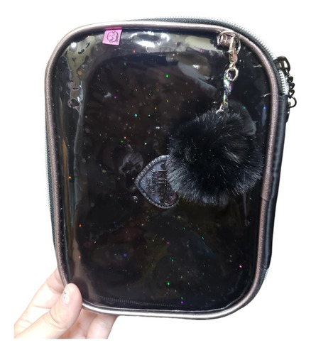 Estojo Box Escolar Transparente C/ Glitter Para Meninas 2024 Cor Preto