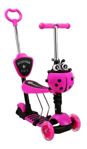 Patín Del Diablo Scooter 3 Ruedas Luces Led Con Baston Rosa