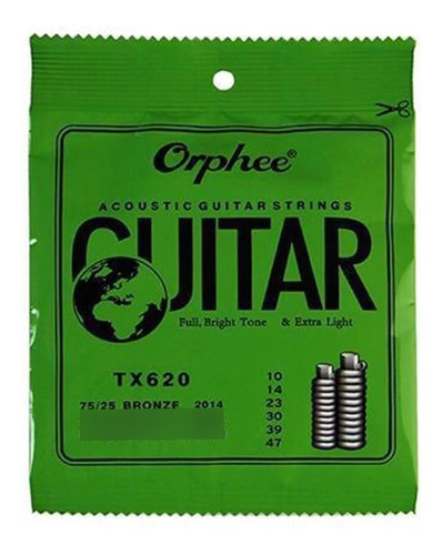 Imagen 1 de 2 de Cuerdas Guitarra Electro-acústica Orphees Extra Light Tx620