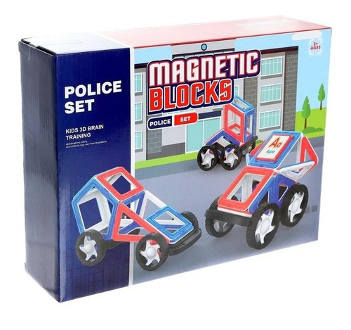 Imagen 1 de 7 de Bloques Magneticos 44 Pzas Vehiculos Policia Ruedas Numeros