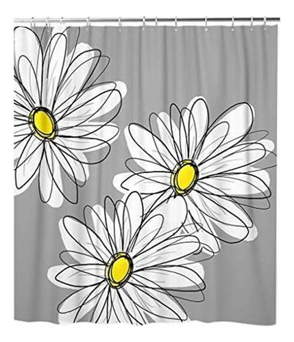 Rouihot Shower Curtain Set With Hooks Trendy Daisy With Gra