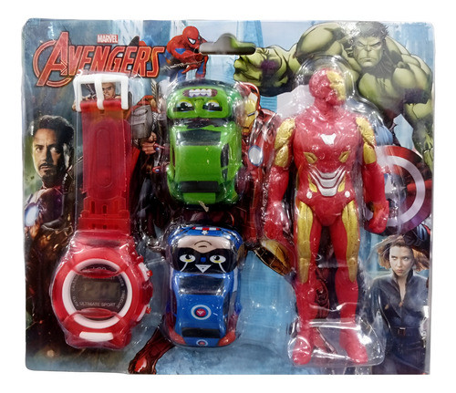 Figuras De Marvel De Juguete Con Relojes Y Carritos