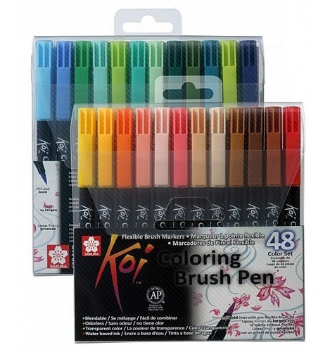 Kit Caneta Pincel Koi Coloring Brush Pen Sakura 48 Cores