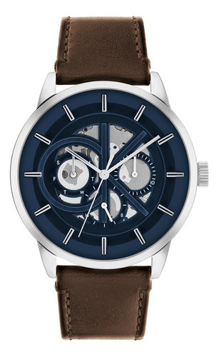 Reloj Calvin Klein Brave Para Hombre De Acero 25200216 Ss Color de la malla Marrón oscuro Color del bisel Plateado Color del fondo Azul