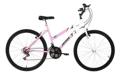 Bicicleta Bike Feminina Bicolor Aro 24 V-brake 18 Marchas Cor Rosa Bebê - Branco Tamanho do quadro 14