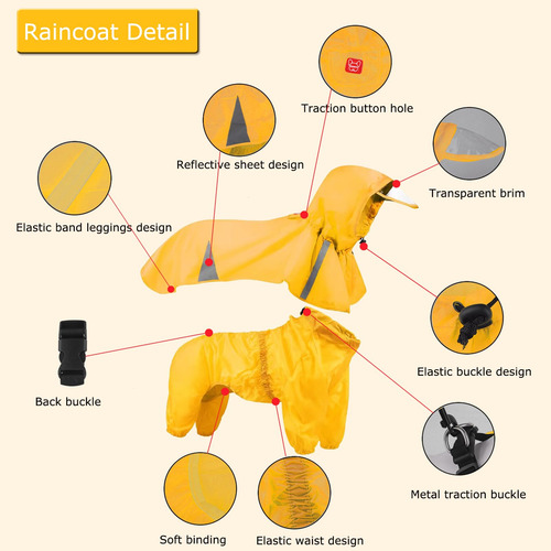 2 Impermeables Para Perros Grandes Con Capucha, Poncho Y