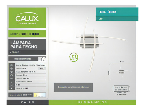 Moderno Plafón Minimalista, Pl800-led/cr, Calux Color Cromo