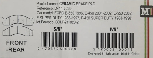 Pastilla Freno Ford Super Duty 7.3 7.5 7299