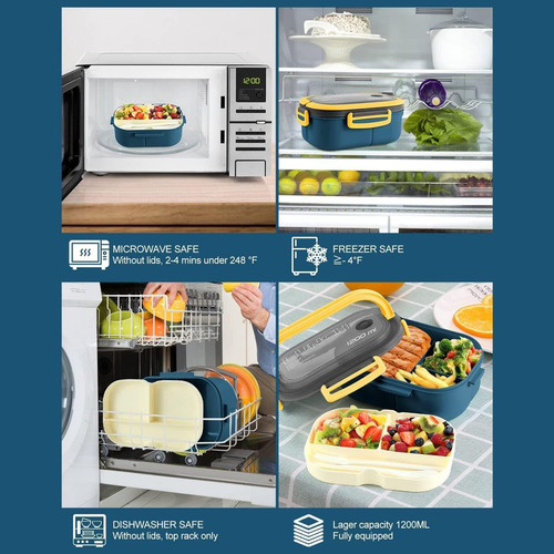 Wu Fiambrera De Doble Capa Con Compartimentos Lonchera Bento