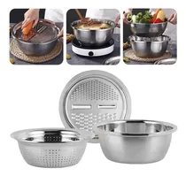 Comprar Kit Escorredor Massa Macarrão Ralador Inox 3 Em 1 Lançamento