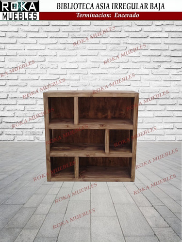 Imagen 2 de 4 de Biblioteca Asia Irregular Baja Pino 100x25x100 Encerado