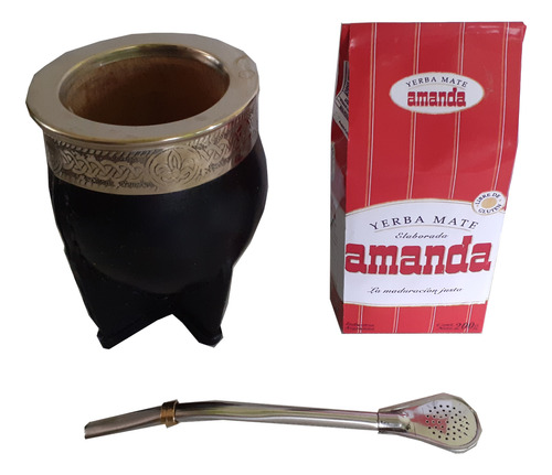 Kit Mate Imperial Vaqueta Y Alpaca + Yerba Mate + Bombilla